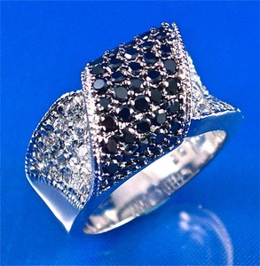 JUEGO DE PAVÉ DE PLATA ESTERLINA ANILLO CIRCONITA BLANCO Y NEGRO PLEGABLE, TALLA-7 - Imagen 1 de 6