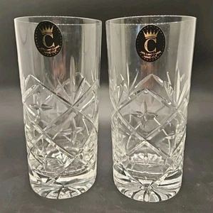 2 X Crystal Glass tall Tumbler Glasses Star fan design 350ml - Picture 1 of 5
