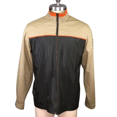 Perry Ellis America Jacket Mens Large Beige Black Zip Rubberized 90s Y2K Vintage - Image 1 of 4