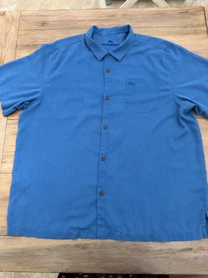 Tommy Bahama Blue Silk/Polyester Short Sleeve Shirt, 2XL - Image 1 of 4
