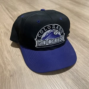 Vintage 90s Colorado Rockies MLB Snapback Cap Black Purple Annco Brand - Picture 1 of 7
