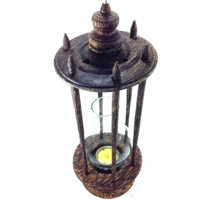 Castiçal aroma artesanato vintage decoração jardim casa lembrança madeira palma - Imagem 1 de 4