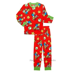 Super Mario Christmas Holiday Pajamas Boys Size 6 7 8 Red Shirt Pants Set Girls - Picture 1 of 3