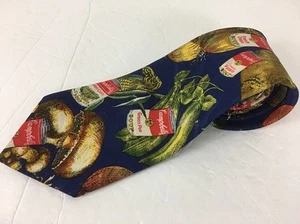 Campbells 1994 Vintage Mens Neck Tie 3.5 x 58 Soup Cans Veggies Mushrooms - Picture 1 of 4