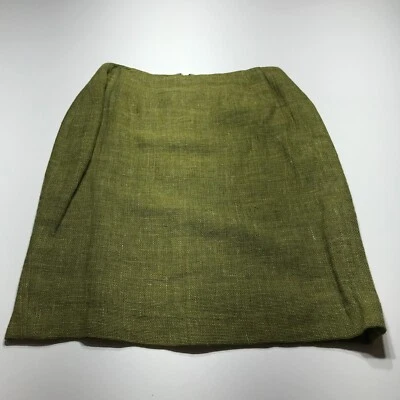 Kate Hill 小号裙子女式 8P 码绿色亚麻麻混纺面料直筒 — 第 1/4 张图片