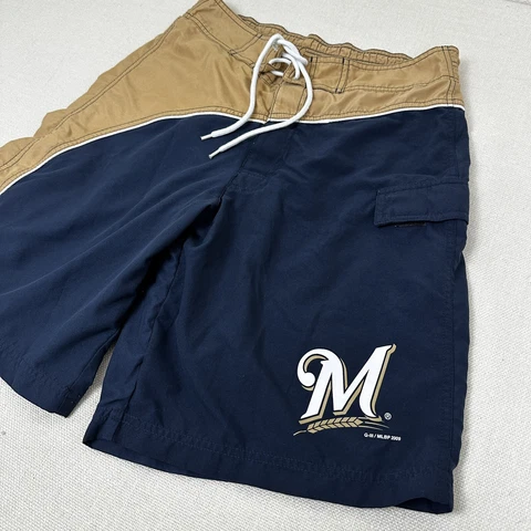 MLB Genuine Merchandise - Milwaukee Brewers Mens M Board Shorts Blue Swim Suit Cover