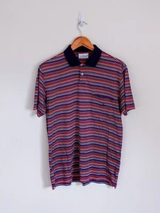 VALENTINO 🇮🇹 Mens Multicolor Striped Cotton Polo Size M Rare Vintage Pocket - Picture 1 of 11