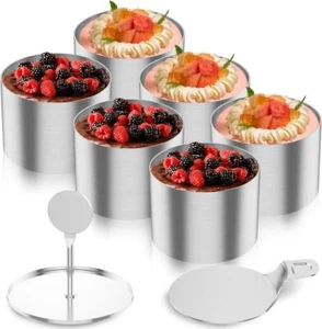 6 Stück Dessertringe Speiseringe Edelstahl mit 2 Grundplatten und 2 Deckeln - Bild 1 von 12