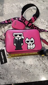 NWT $178 KARL LAGERFELD PARIS MAYBELLE CAMERA BAG in FUCHSIA WITH POUCH - Picture 1 of 9