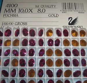 Full Box 144 Swarovski Oval Stones,10x8mm Fuchsia Gold /foiled #4100 - 10x8 - Picture 1 of 1