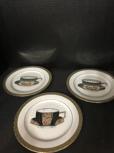 3- Gold Buffet Royal Gallery Tea Cup Design Salad / Lunch Plates New With Tags - Picture 1 of 5