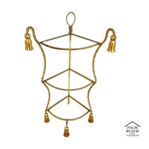 Gilt Metal Corner Table Rope & Tassel Shelf - Picture 1 of 11
