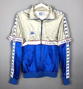 VTG 80s Kappa US Olympic Track & Field Team Official Jacket L Silver Blue Zip - Picture 1 of 8