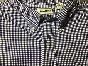 Vintage LL Bean Mens Size Large Shirt Blue White Gingham Check Long Sleeve - Picture 1 of 8