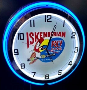 19" ISKY Poly Dyne Cams Sign Blue Double Neon Wall Clock Garage Iskenderian - Bild 1 von 2