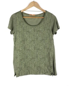 Hugo Boss Orange Label Women's Blouse Top Short Sleeve Green/Khaki Linen Sz M/L - Picture 1 of 10
