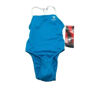 TYR Girls One Piece Swimsuit Microback Open Back Blue Size 22/S - Picture 1 of 5