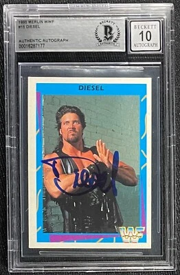 DIESEL KEVIN NASH SIGNED WWF 1995 MERLIN #15 BECKETT AUTO GRADE 10 177 - Image 1 of 2