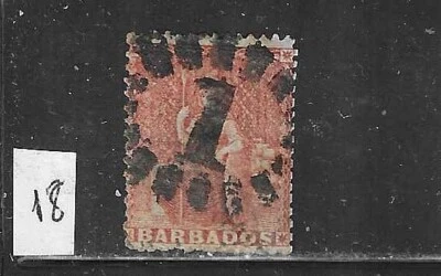 BARBADOS SCOTT #18 1861 BRITANNIA (4P) BERMELLÓN EN BRUTO PERF 14 A 16 USADO Foto 1 de 2