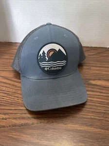 COLUMBIA size S/M Mesh Trucker Hat Mountain Logo Patch Blue Gray FlexFit Faded - Picture 1 of 9