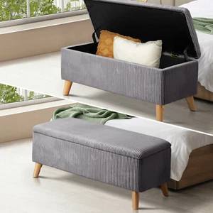 Oikiture Storage Ottoman Blanket Box Chest Toy Foot Stool LARGE Polyester Grey - Picture 1 of 7