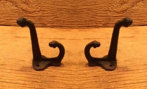 Two (2) Double Acorn Wall Hooks Cast Iron Black 3"deep  Two (2) 0170-531705 B - Imagen 1 de 2