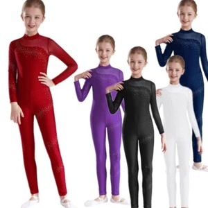 Kids Girls Gymnastic Sport Jumpsuit Long Sleeve Yoga Dance Leotard Fitness Suit - Picture 1 of 78