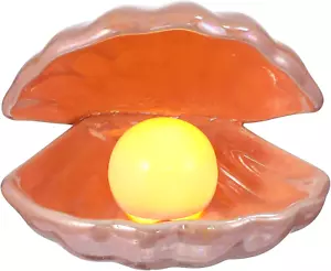 Shell Pearl Night Light Ceramic Clamshell Pink Shell Night Lamp Sea Shell Desk O - Picture 1 of 9