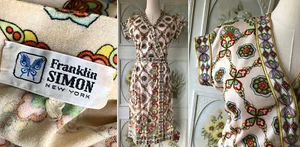 VTG 60s FRANKLIN SIMON NY WRAP DRESS STAINED GLASS PRINT BRIGHT MULTICOLOR EUC - Picture 1 of 11