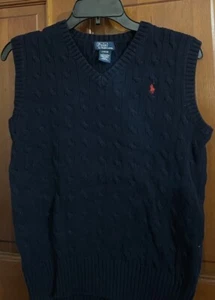 Polo Ralph Lauren Boys L 14/16 Blue Cotton Sleeveless V-Neck Vest - Picture 1 of 5
