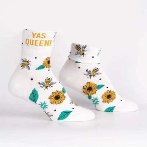 Yas Queen Bee Turn Cuff Women's Crew Socks Size 9-11 Sock It To Me Fashion New - Picture 1 of 2