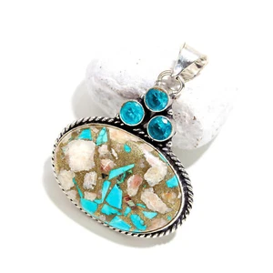 Turquoise, Gemstone Handmade 925 Sterling Silver Jewelry Pendant for Women - Picture 1 of 3