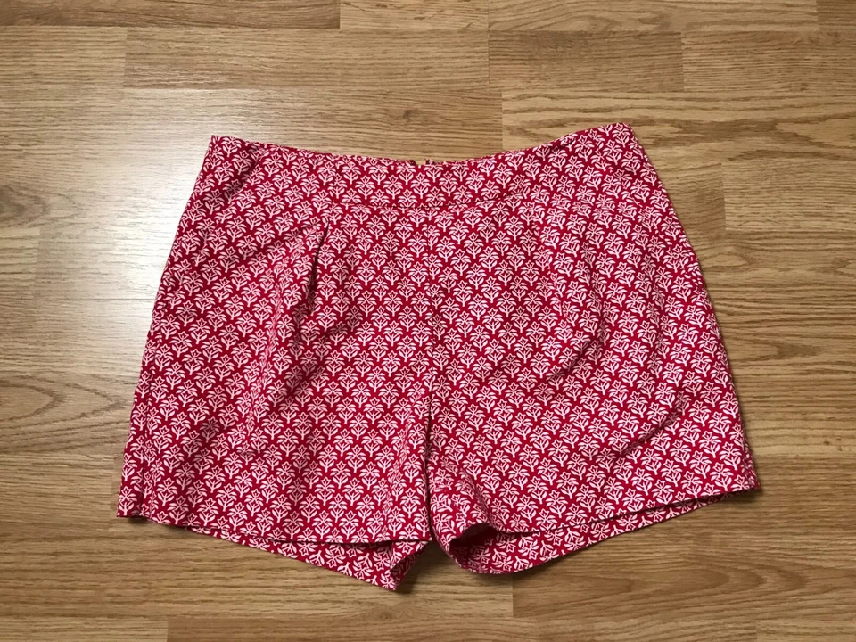 Pantalones Cortos Madewell Mujer 2 Rojo Blanco Floral Bolsillos Cremallera Trasera Algodón Lino Foto 1 de 4