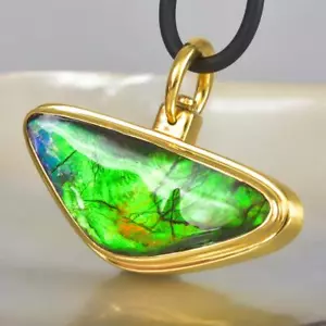18K Gold Vermeil Sterling Pendant RARE Ammolite Ammonite & Diamond 13.42 g - Picture 1 of 12