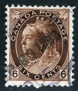Canada Sc 80 Brown 6¢ p.12 Light Black 1898 Straight-line Cancel - Picture 1 of 1