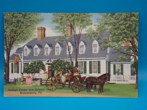 Cartolina vintage VIRGINIA lino Raleigh Tavery & Colonial Coach, Williamsburg #2 - Foto 1 di 3