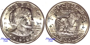 1979 D Susan B. Anthony Dollar - Strike Through & Heavy Abrasion - Mint Error - Picture 1 of 13