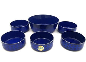 Silit Bowls Enamel Metal Vintage 70S Years Blue Patterned Design - Picture 1 of 11