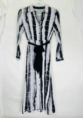 Tahari Shirt Dress Maxi Button Long Sleeve Size 8 Medium NEW $118 Windowpane - Image 1 of 4