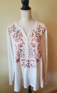 Style & Co Women's Plus 3X Cotton Top Tunic Embellished Embroidered Cream/Multi - Picture 1 of 20