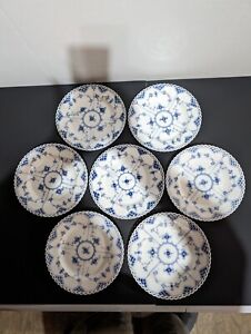 7 Royal Copenhagen Plates Blue Fluted Full Lace 9 1/8"