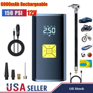 150 PSI Air Compressor Tire Inflator Fits Car Moto Bike Tires Cordless Air Pump - Picture 1 of 10
