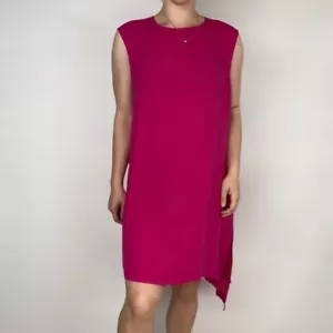 CARESTE NWT Matilde Mini Shift Dress in Fuschia Silk Asymmetrical Cape Size 15 - Picture 1 of 6