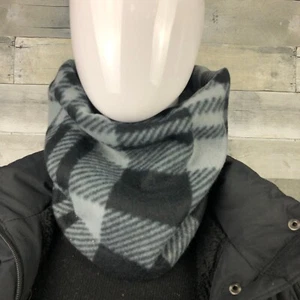 gray and black Plaid Tartan gaiter neck warmer fleece Scarf Tube Earmuff Gator - Picture 1 of 7
