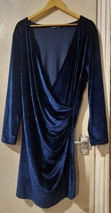Plus Navy Blue Velvet Wrap Dress - Picture 1 of 3