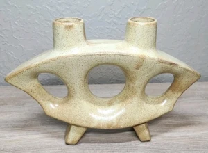 Japanese Ikebana Sculpture Vase 2 Holes MCM Japan 3 Windows Modernist Minimalist - Picture 1 of 15