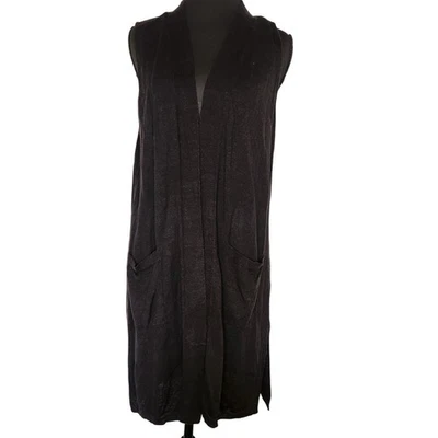 J. Jill Knit Duster Vest Sleeveless Pockets Linen Blend Womens Medium Petite - Image 1 of 4