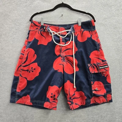 Abercrombie Men Swimwear 30 Navy A&F Logo Embroidery Swim Board Floral Y2K - Image 1 of 4