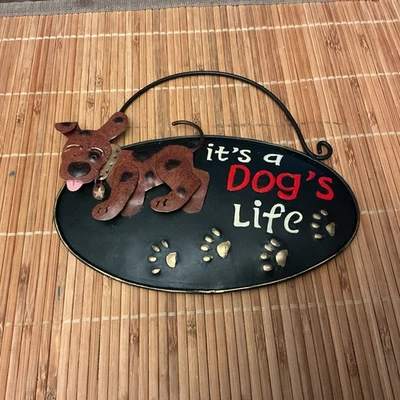 It’s A Dog’s Life Plaque Wall Hanging Black, Red, White Painted Metal - Image 1 of 4
