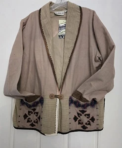 VTG Flashback Tapestry Jacket Women L Beige Multicolor Blazer Boho Lined NWT - Picture 1 of 22